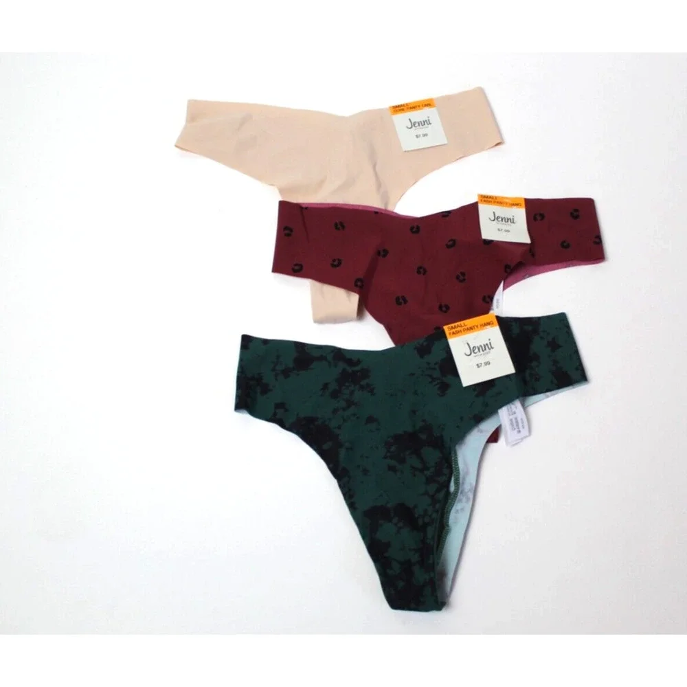 Lot Bundle of 3 Thong Panties Underwear Jenni Womens Small No Show Beige Green